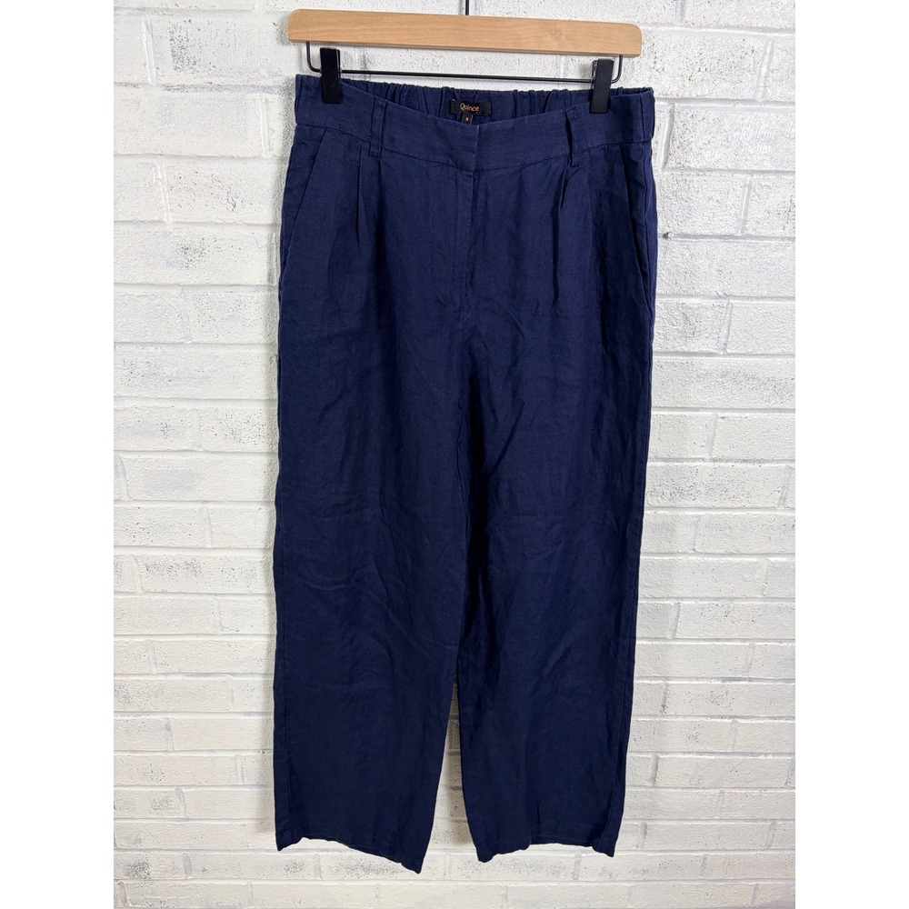Quince Pleated Trouser Women 8 Deep Navy 100% European Linen Wide Leg Pants